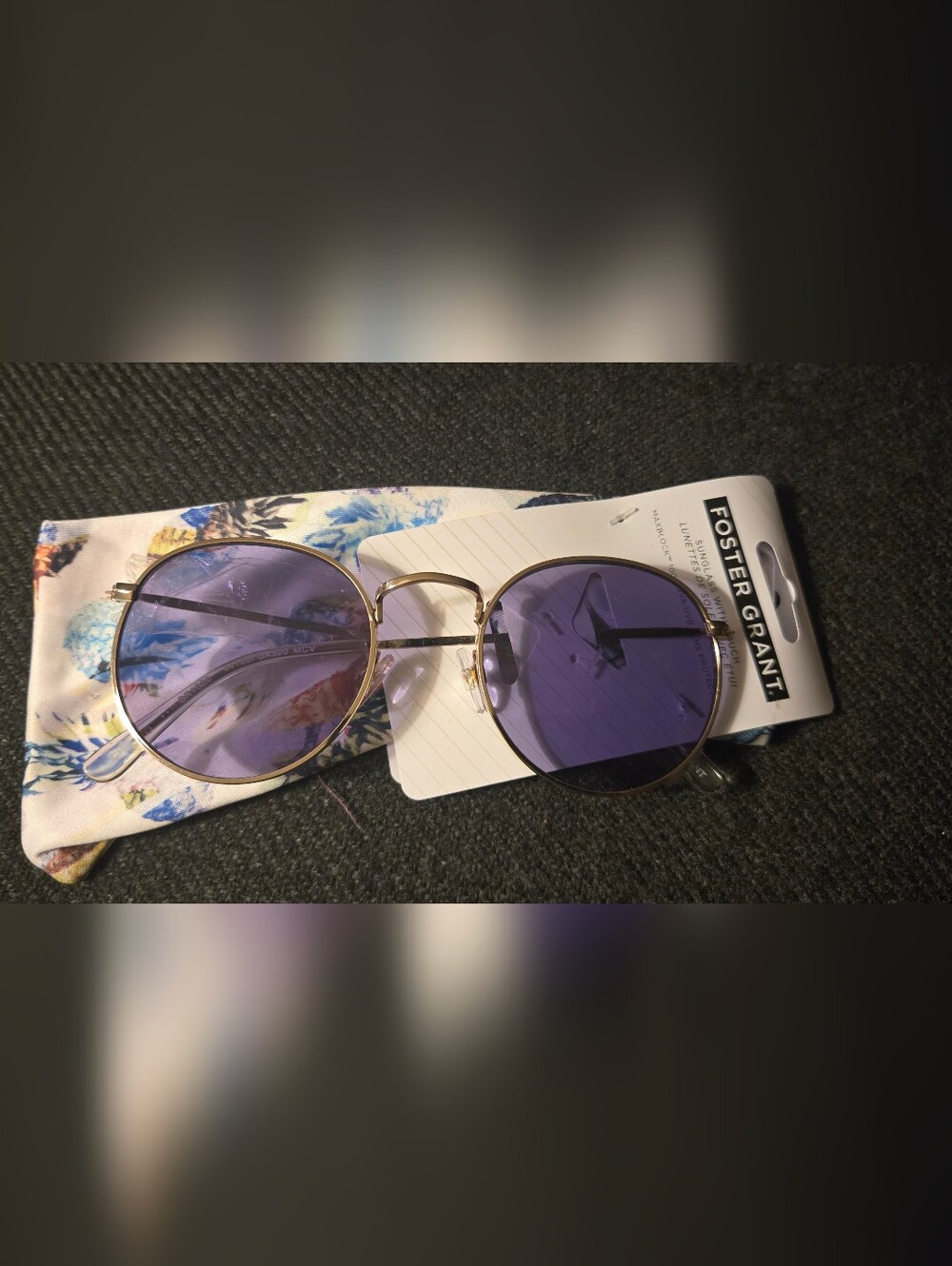 NWT Foster Grant Gold Frame Sunglasses with Purple Lenses